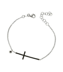 Bracciale in oro bianco 18kt con croce e diamanti fancy neri Gioielli di Valenza